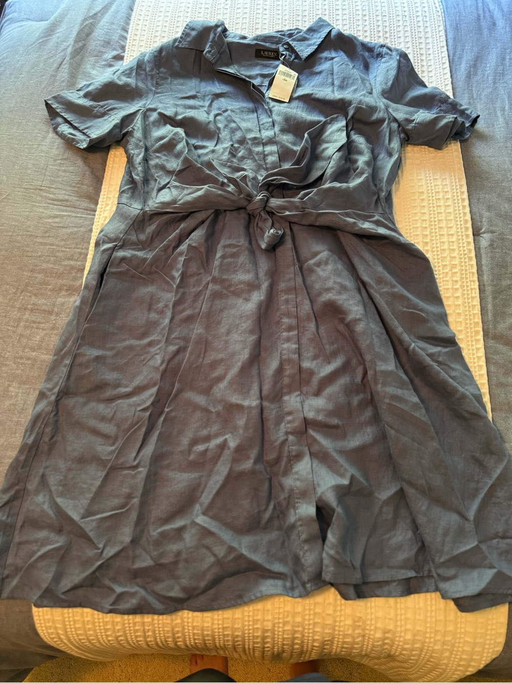 Ralph Lauren Slate Blue Short-Sleeve Tie-Front Dress